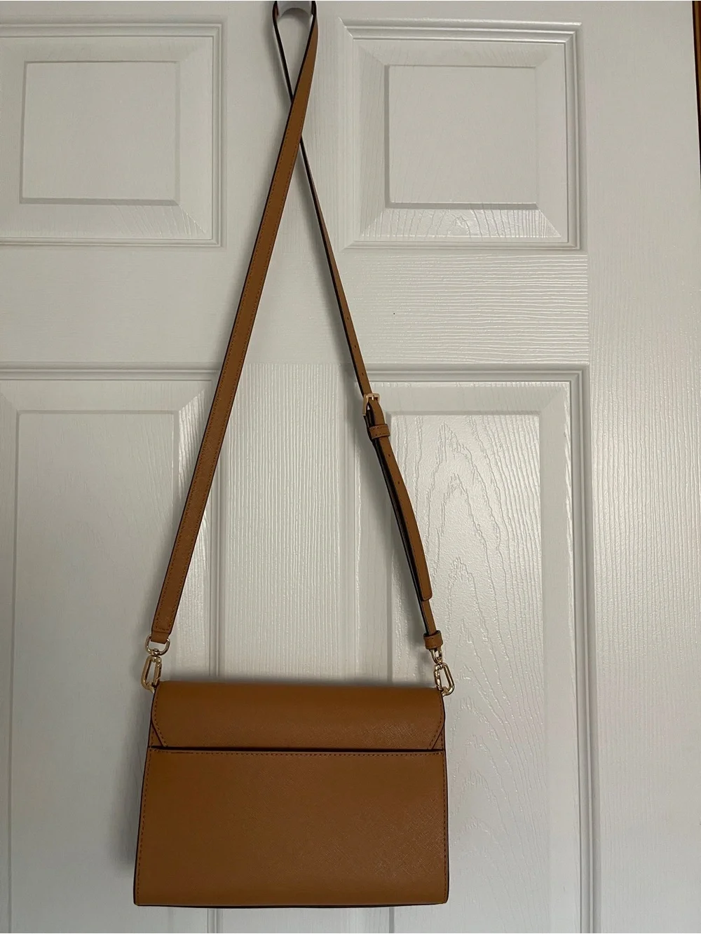 Tory Burch Caramel Leather Crossbody with Gold Logo